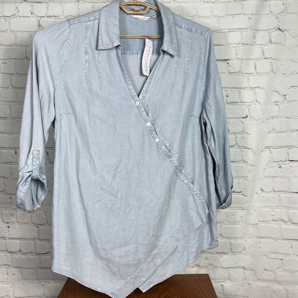 SOFT SURROUNDINGS Washed Tencel Tunic Light Wash Denim Size Large NWT